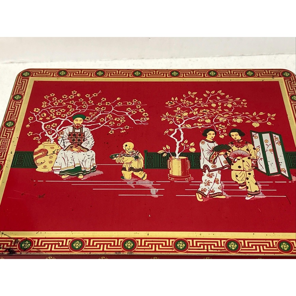 Vintage Asian Tin Japanese Scene Geisha Girls‎ Swans Red Green England